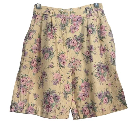 Vintage Pants - Vintage Cottagecore Floral Linen Mom Shorts 7 Inch Inseam High Rise Womens 6